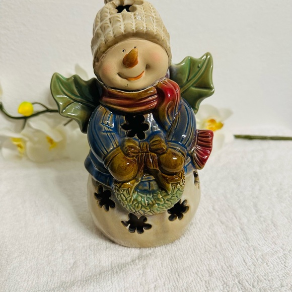 Vintage Hand Painted Stoneware Ceramic Christmas Holiday Tealight Candle Lamp - Picture 2 of 11